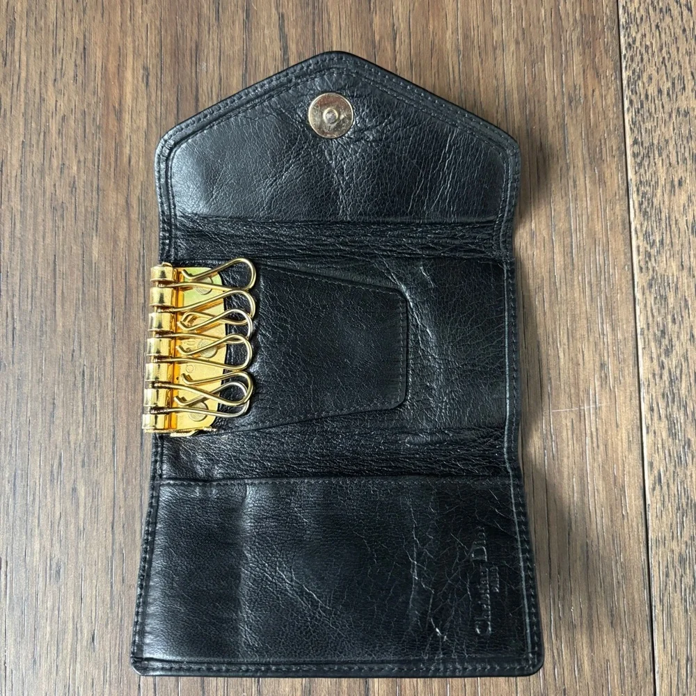 Vintage Christian Dior Key case 6 Key holder Black Gold leather Authentic